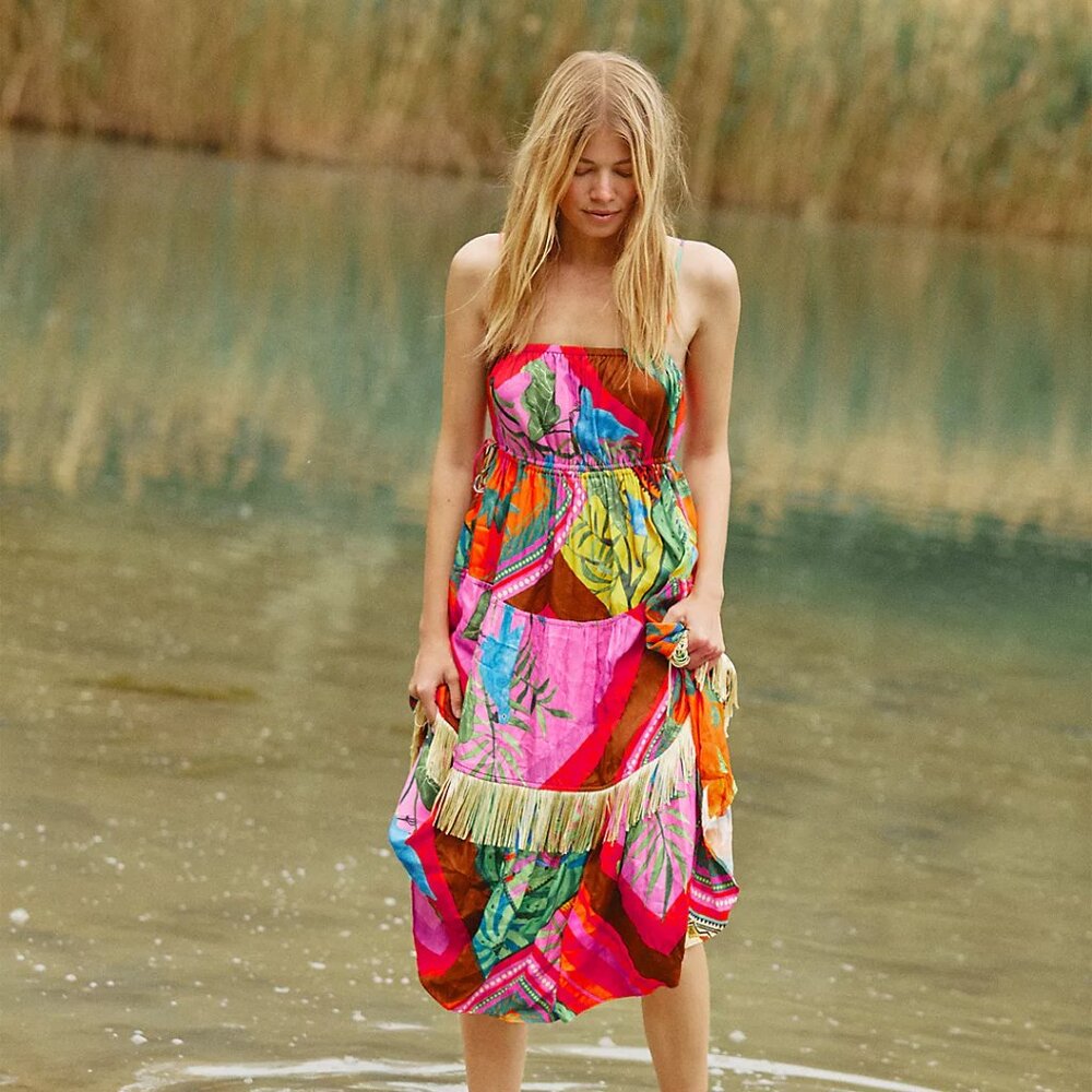 NWT Farm Rio x Anthropologie Palila Fringed Midi Dress - Picture 4 of 6